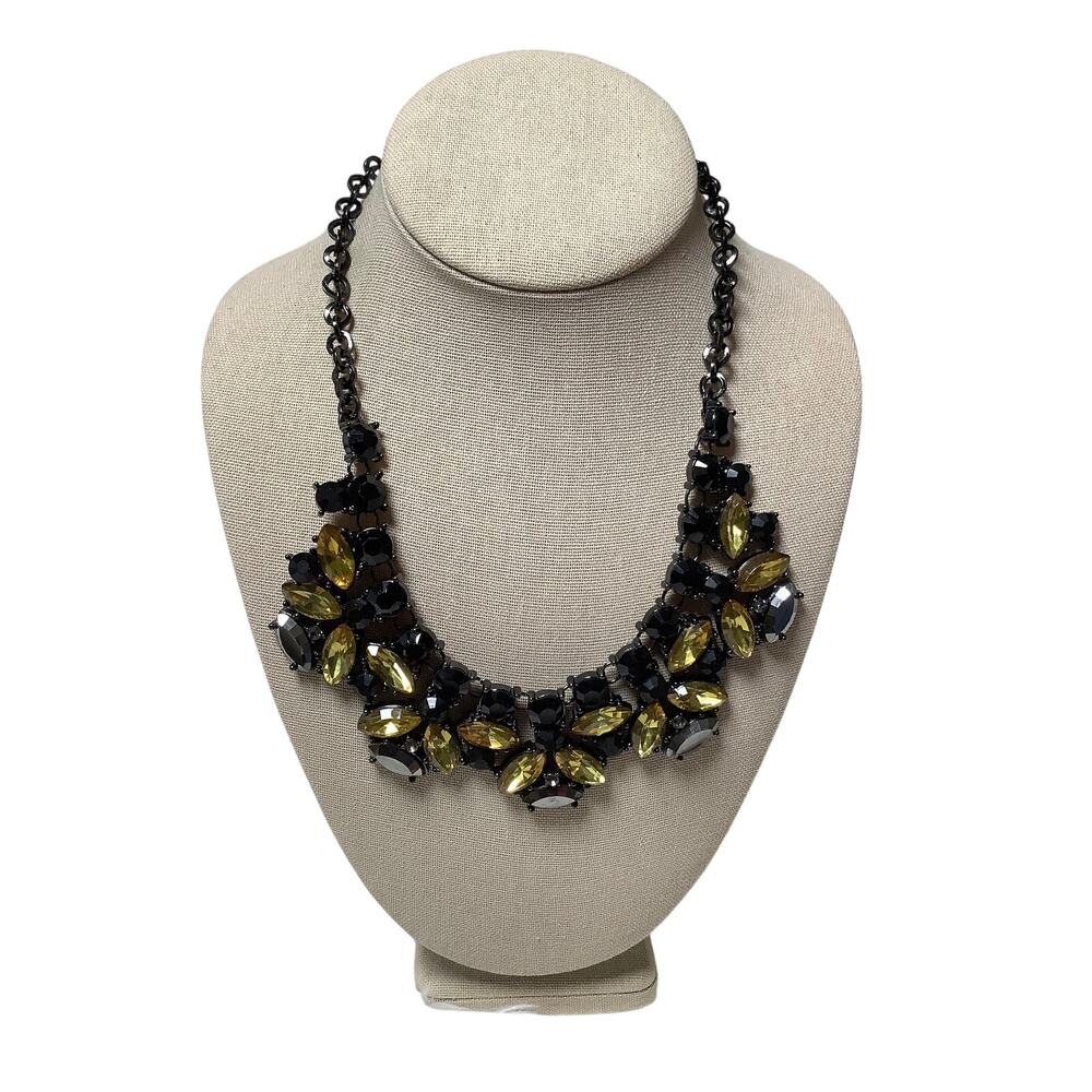 ALDO Chunky Black Yellow Crystal Rhinestone Statement Bib Necklace Edgy A1-45